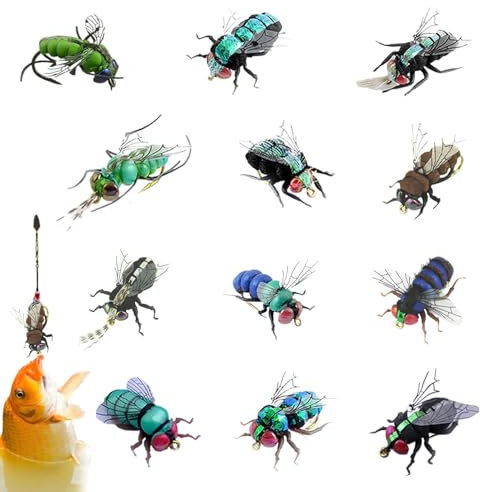 Yabauuop Angelfliegen-Set, Fliegenfischer-Sortiment | Forellenköder-Set mit 12 Stück,Handgebundener Fliegenköder zum Barsch-Lachs- mit Haken. Inklusive Angel-Fliegenboxen für Angelliebhaber