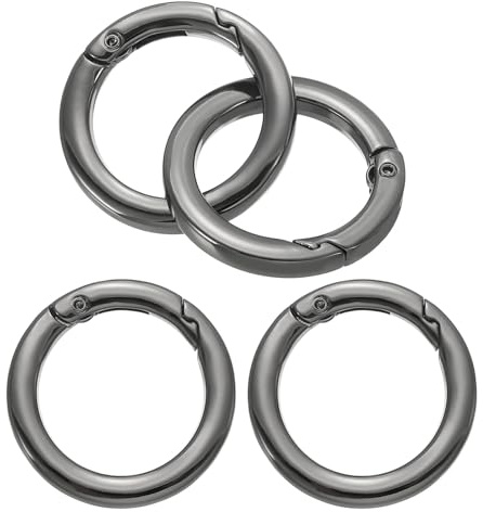 PATIKIL 34mm OD Anillos de Resorte Planos para Gatillo, 4pcs Clips de Resorte de Metal Redondos con Cierre de Mosquetón para Hacer Manualidades de Bolsos y Carteras, Color Negro