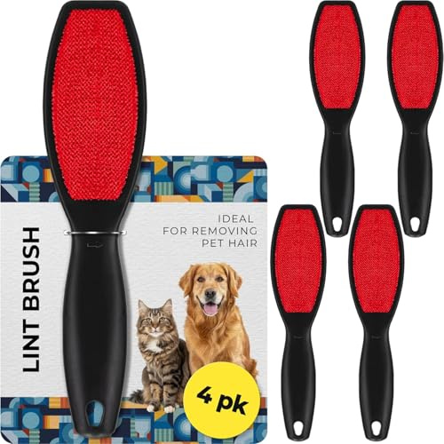DecorRack Double-Sided Lint Brush (4 Pack), Pet Hair Remover for Clothes, Sofa and Furniture, Dog and Cat Fur Removal Brush, Fluff and Fuzz Remover Tool, Reusable, Portable (4 Pack)