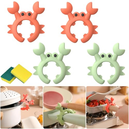 4 Pcs Porte Spatule en Forme de Crabe, Porte Ustensiles de Crabe, Repose Cuillère en Silicone, Support Spatule de Crabe, Crab Spatula Holder, Crab Utensil Holder, Crab Spoon Holder (Deux couleurs)