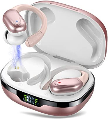 CASCHO Wireless Earbuds, 60Hrs Playtime Bluetooth Earphones, Bluetooth Headphones 5.3, Deep Bass Stereo HD Mic, In-Ear IP7 Waterproof Earphones with Earhooks, USB-C, for Sport iOS/Android Rose