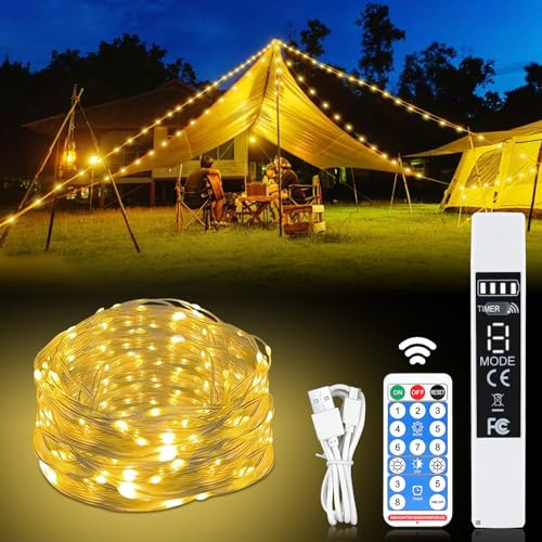 Artrastar LED Camping Lichterkette Batterie USB Aufladbar Campinglampe 10M | mit 8 Modi für Innen und Außen Camping Terrasse Hofdeko und Innen Deko Warmweiß