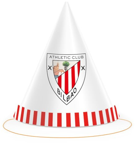 FIESTORA, Gorros Athletic de Bilbao, Gorros Fiesta de Cumpleaños Temática, Decoración para Celebración Infantil, Pack 6 Gorros
