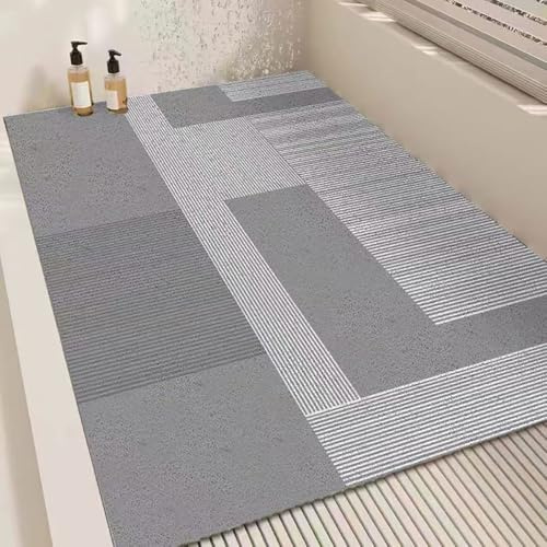 Surwin Duschmatte rutschfest, Bunt Duschmatten PVC Luffa Badewannenmatte für Nassbereiche Pflegeleicht Schnell rutschfeste Trocknend Fußmatte (Grau 2,90x90cm)