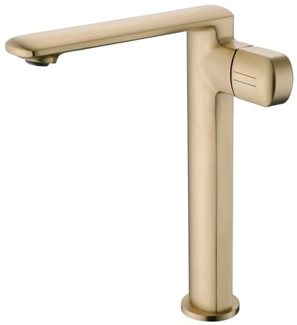 Waschtischarmatur Hoch, GebüRstetes Gold Wasserhahn Bad Mit Auslauf HöHe 259 MM, Einhebelmischer Mischbatterie Waschbecken FüR Waschbecken Waschtisch Badezimmer, GäSte-Wc, Messing