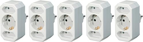 Brennenstuhl Mehrfachsteckdose, Steckdosenadapter mit erhöhtem Berührungsschutz weiß (2X Euro, 1x Schuko, 5 Stück)