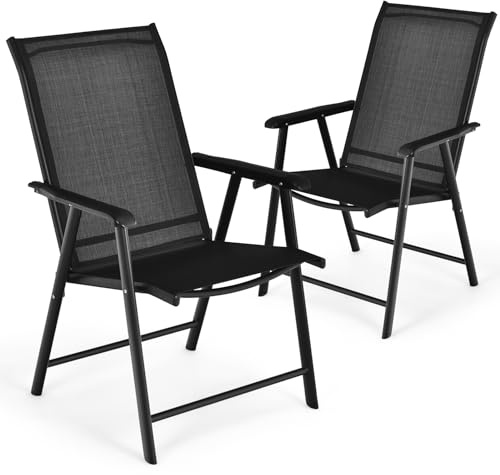 COSTWAY Juego 2 Sillas Plegables Jardín, Tela Textilene, Sillón para Balcón Bistró Piscina Terraza Exterior, Carga hasta 110kg, 52 x 54 x 94 cm (Negro)