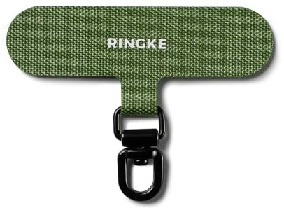 Ringke Spin Holder Link [Phone Tether Tab] Durable Oxford Fabric Lanyard Patch with 360° Rotatable Metal Ring, Strap Replacement Part for Most Mobile Phone Cases - Olive Green