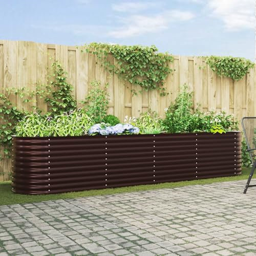 QJBSAVVA Fioriera da Giardino Rialzato Ovale in Acciaio Galvanizzato, Letto Rialzato per Orto e Piante, 400x80x81 cm Colore Marrone per Esterno Balcone Giardino