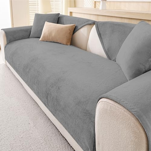 IMSGVIFO Sofa Überzug, 90x160cm Sofaschoner rutschfest Sofabezug für 1-4 Sitzer, Weiche Couch Überzug Rein Cover für U Form L Form Sektionssofa Ecksofa Auflage für den Winter (Hellgrau)
