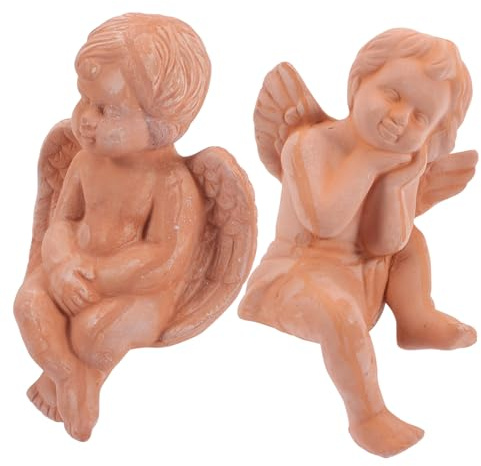 SOLUSTRE 2pezzi Statua Angelo in Terracotta Decorazioni Da Interno Per Casa e Vaso Fiori Adorabili Angioletti in Ceramica Soprammobili Eleganti Per Mensola e Scrivania