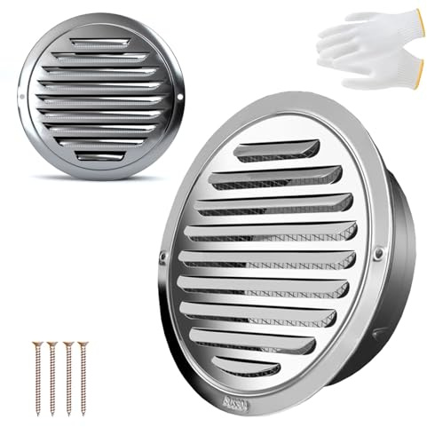 Stainless Steel Air Soffit Vents 4 6 8 Round Air Vent Mesh Cover Reptile Screen Grille Cover Flat Ducting Air Ventilation Outlet Hoods Wall Air Soffit Vents for Home Office(110mm/4.3in)