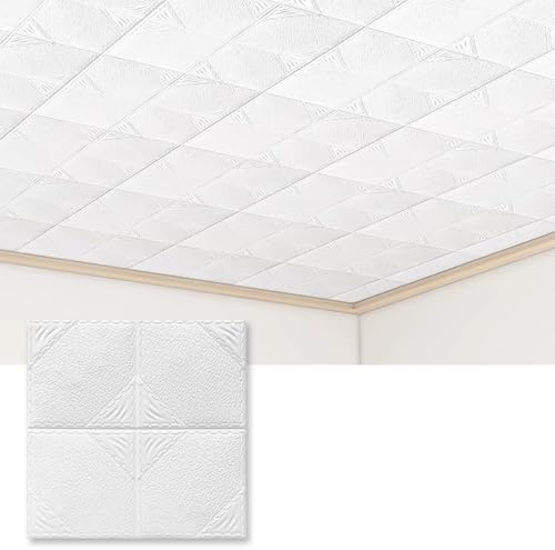 Ceiling Tiles Panels Coving PVC 3D Textured Ceiling Sticker, 11.8x11.8 in Suspended Ceiling Tiles Peel and Stick, Roof Wall Decorative Panels for Living Room Bedroom(Style D,10pcs)