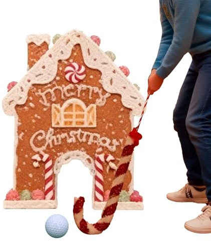 Golf Spiel -40cm Outdoor Weihnachts Golfspiel | Lustiges Mini Golf Set - Lebkuchenhaus Zielscheibe Mit Zuckerstange Und Ball, Filzmaterial, Tragbares Weihnachts Spiel Für Kinder Erwachsene Partys