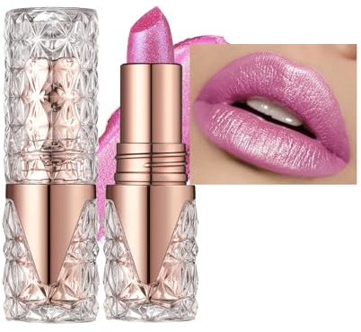 Pearl Shimmer Lipstick Purple Lightweight Soft Hydrating Pearl Lip Stick, Pale Pink Non-stick Cup Glitter Lipstick for Women, Waterproof Long Lasting Pearlescent Metallic Lip Color