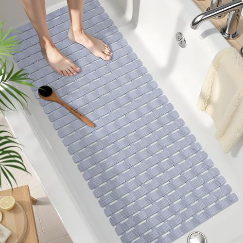 Smiry Shower Bath Mat Non Slip, Quick Drying for Inside Shower, 40 x 100 cm | Cut-to-Fit Extra Long Bathroom Mat with Textured Surface, Comfort Machine Washable Bathtub Mat for Elderly, Dark Grey
