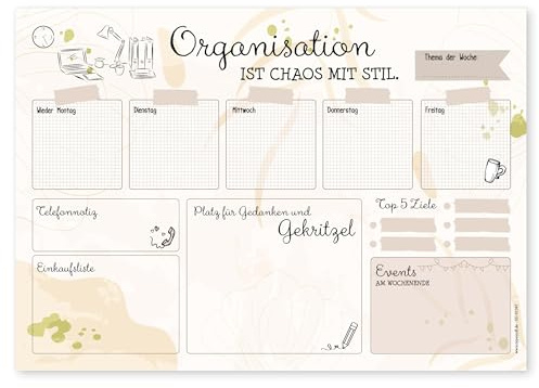 TypeStoff Schreibtischunterlage Papier mit Wochenplaner, To-Do-Liste. Schreibunterlage in DIN A3, zum Planen, Malen, Kritzeln und Notieren mit Tage-Buch-Charakter - SU-01587