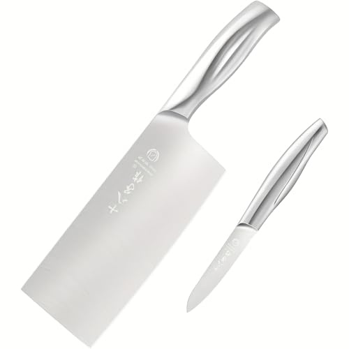 SHI BA ZI ZUO 2-Piece Kitchen Knife Set, Cutting Knife Chinese Chef's Knife and Fruit Knife, Professional Knife Set with Stainless Steel Handle for Meat and Vegetables