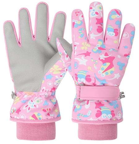 EDLMKM Kids Winter Ski Gloves Children Ski Glove Winter Waterproof Gloves Warm Outdoor Glove Suitable for 7-9 Years Old Girls