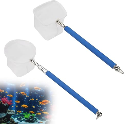 2 Stück Kescher Aquarium,Winziges Fischernetz mit ausziehbarem,Fine Mesh,Aquariumnetz zum Fangen Kleiner Fische und Reinigen des Aquariums,Feinmaschiges Fischnetz für Aquarien und kleine Teiche