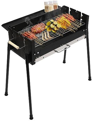 Portable Charcoal Grill with 3-Gear Height Adjustment – 3-8 Person 201 Stainless Steel Freestanding BBQ for Backyard Camping & Family Cookouts w/25.79x11.42in Cooking Surface