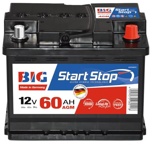 BIG Start-Stop AGM 12V 60Ah 700A/EN Autobatterie – Premium VRLA Starterbatterie für Start-Stopp-Systeme & Bremsenergie-Rückgewinnung, Wartungsfrei, Auslaufsicher, Erstausrüsterqualität