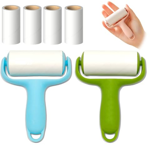 FOSDICK 2 Pcs Mini Lint Roller with 180 Sticky Sheets, Lint Rollers for Pet Hair Remover Roller Disposable lint Remover, Sticky Roller for Clothes, Sofa, Bed and Carpet, Dog & Cat Hair Dust Removal