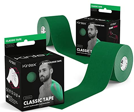 Kintex 2 Rollen Kinesiologie Tape Classic, 5 cm x 5 m, hautfreundliches & wasserfestes Kinesiologie Tape, Physio Tape, Medizinisches Tape (Grün)