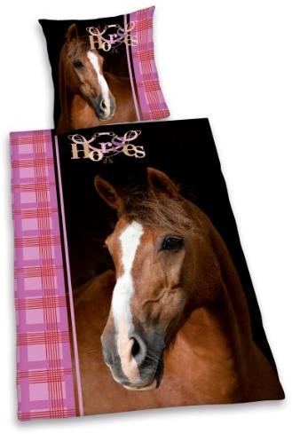 Herding 442469050151 Bettwäsche Pferd, Kopfkissenbezug 80 x 80 cm und Bettbezug 135 x 200 cm, 100 % Baumwolle, Renforce