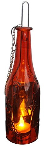 joka international GmbH Echtglasflasche Kerzenhalter Flasche zum aufhängen versch. Farben erhältlich 14466 (orange)