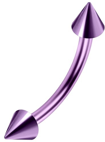 Piercing a banana colorato neon anodizzato calibro 16 con cono per sopracciglia e Acciaio inossidabile, colore: Viola, cod. NAB-MP-772-8MM-PU