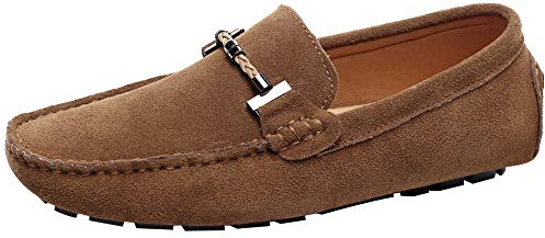 Jamron Herr Eleganta Spänne Loafers Komfort Mocka Ridskor Snygga Mockasin Tofflor Brun SN19020 EU44.5