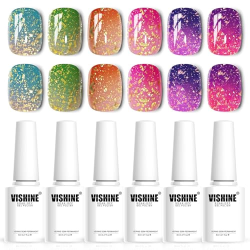 Vishine Thermo Gel Nagellack Set, Temperaturwechselnder Farbwechsel Gel Polish, Chameleon Soak-Off UV LED, Mehrfarbig, 6 × 8 ml