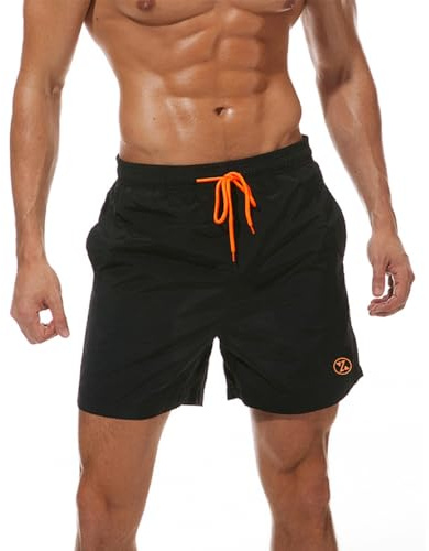 ZOXOZ Mens Swimming Shorts Board Shorts Waterproof Quick Dry Beach Shorts Swim Trunks Summer Casual Surf Shorts with Pockets Mesh Lining Black S