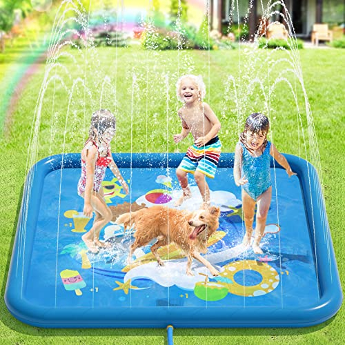 Peradix Splash Pad,170CM Sprinkler Wasser-Spielmatte Anti-Rutsch Splash Play Matte Sommer Outdoor Garten Kinder Spielzeug Sprinklerpool für Baby Party