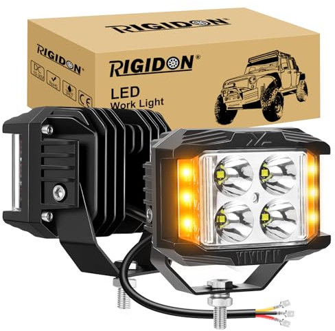 RIGIDON 2 x 4 pouces 35W 3500LM Stroboscopique cube barre led, 12V 24V phare de travail led, projecteurs lumière spotlight feux de travail pour offroad Voiture camions 4x4 tracteur, Blanc ambré