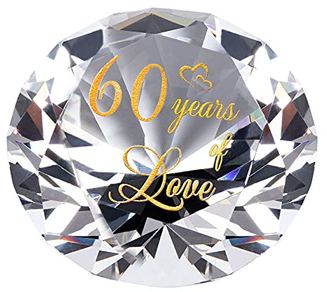 Movdyka Crystal 60th Anniversary Diamond Wedding Gifts for Couple Parents | 60 Years Marriage Keepsake for Wife Husband Partner, K9 Glass Romantic Home Ornaments Presents