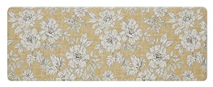Laura Ashley - Anti-Fatigue Kitchen Mat, Iris Floral Design, Stain, Water & Fade Resistant, Cooking & Standing Relief, Non-Slip Backing, Measures 17.5 x 48, Tawny Yellow Iris