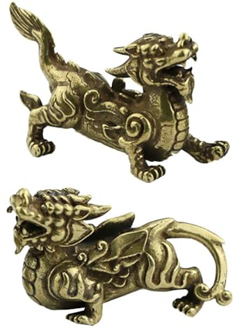 Milisten prydnader 1 par mässing kylin staty bil nyckelring kinesisk Feng Shui Feng Shui Kylin staty djur Pi Yao staty figurin skulptur bord statyett kinesisk stil tillbehör