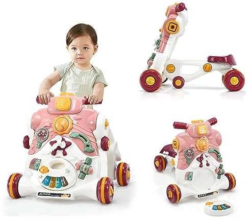 DREAMADE 3 in 1 Lauflernhilfe mit Musik & Licht, Lauflernwagen mit rutschfesten Rädern & verstellbarer Geschwindigkeit, Gehhilfe Baby ab 6 Monaten, Laufrad Kinder