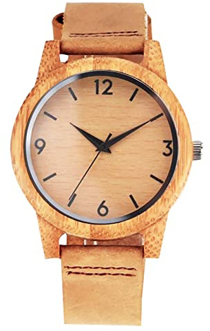 RORIOS Montres Bois Hommes Femmes Analogique Quartz Montre avec Bracelet en Cuir Montre Bois de Bambou pour Hommes et Femmes