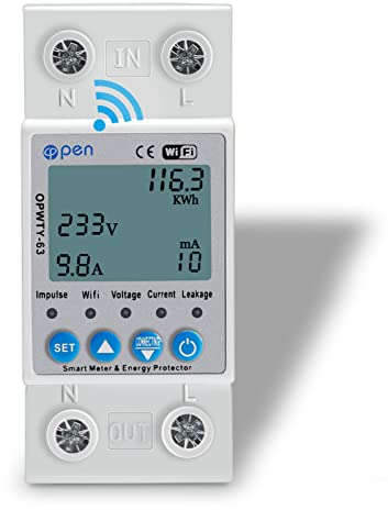 WEBN Misuratore di Consumo 63A 220V,Contatore KWh elettrico intelligente Risparmia energia,Protezione di tensione monofase Elettrico guida din