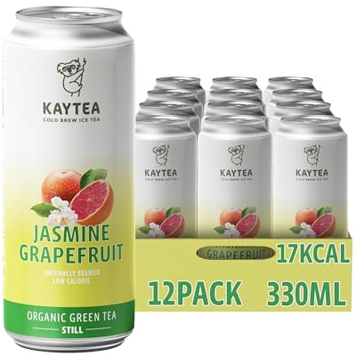 KAYTEA Cold Brew Jasmine Grapefruit Iced Tea, 330ml x 12 Cans - Organic Jasmine with Zesty & Floral Notes Ice Tea Infusion - Low Calorie Flavoured Drink, Made in the UK