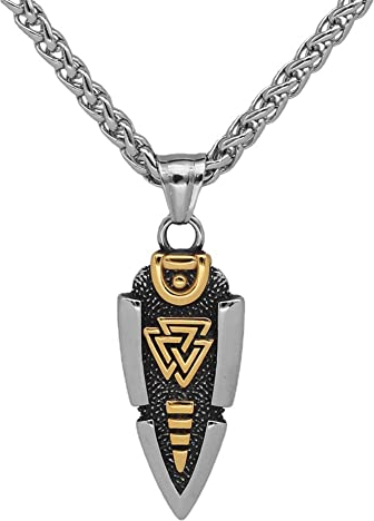 DFWY Nordische Mythologie Odins Speer Halskette – Gungnir Pfeilspitzen Anhänger Aus Edelstahl Für Herren – Vintage Mittelalterliches Valknut Symbol Amulett Isländischer Schmuck