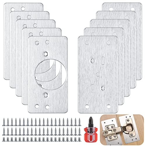 10 Repair Plates for Cabinet Hinges and Furniture Drawers (5 for Hinges, 5 Base) – Silver