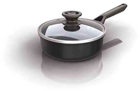 Ninja ZEROSTICK Classic Cookware 16cm Saucepan, Non-Stick, Long Lasting Aluminium Saucepan, Induction Compatible, Oven Safe to 180°C, Glass Lid, Black CW50216UK