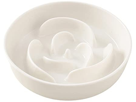 Koomuao Gamelle Anti Glouton Chat et Chien, 19.5cm Bol Céramique en Forme de Rose pour Alimentation Lente Gamelle de Puzzle Interactive pour Animaux, Saine et Une Digestion Lente (Blanc)