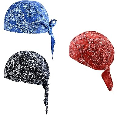 TAFACE 3 Stück Sport-Bandanas, atmungsaktive Bandana-Kappen, Bedruckte Muster-Bandanas, verstellbare Bandana-Bänder, geeignet für Sport, Radfahren, Fitnessstudio (Schwarz, Blau, Rot)