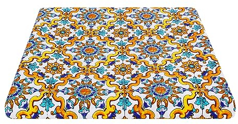 Tessuto in Cotone Fantasia Fantasia Maiolica Mattonella, Al metro, Taglio, peso medio per confezione di tovaglie, tovaglioli, cuscini, teli copridivani. (Oro, Taglio 260x280 cm)