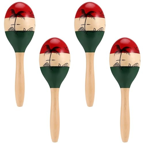 MOUYAT 4 Pcs Maracas Instrument, 10 Inch Wooden Maracas, Full Size Painted Percussion Shakers Musical Instrument Maracas for Homes, Parties, Concerts, and Performances